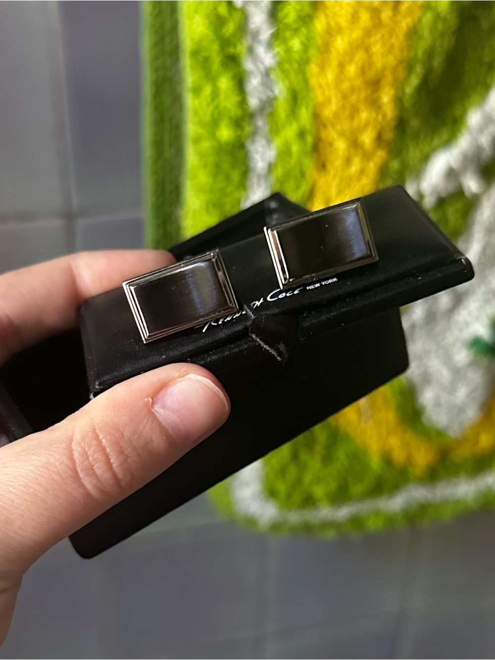 Kenneth Cole New Rectangular Cufflinks with Silver Accents